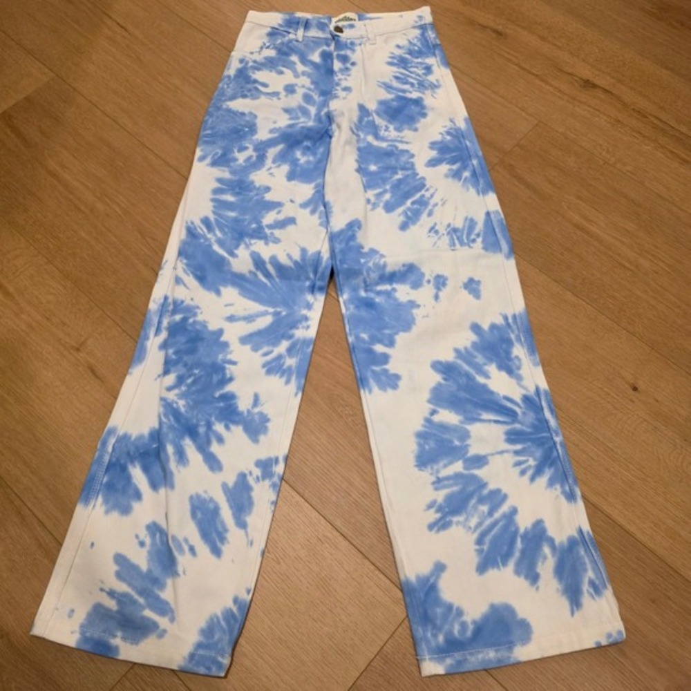 Holiday by Emma Mulholland Blue Tie Dye Straight Leg Jeans Womens 26 High Rise‎